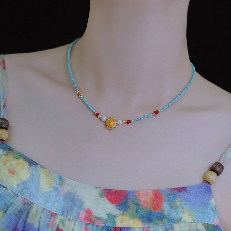 New Arrival Vintage Blue Turqu - Pearl Choker Necklace Vintage ulasan dan harga