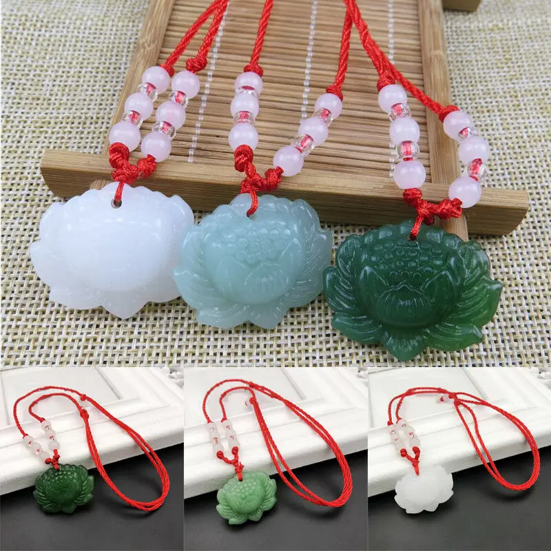Natural Green Jade Lotus Penda - Necklaces ulasan dan harga