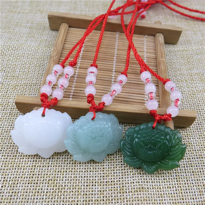 Natural Green Jade Lotus Penda - Necklaces ulasan dan harga