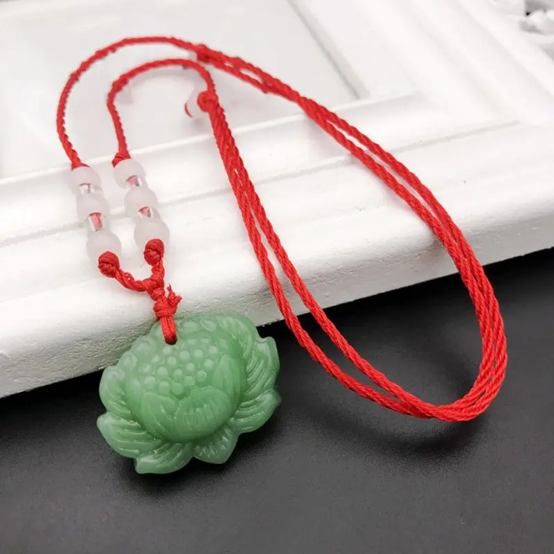 Natural Green Jade Lotus Penda - Necklaces ulasan dan harga