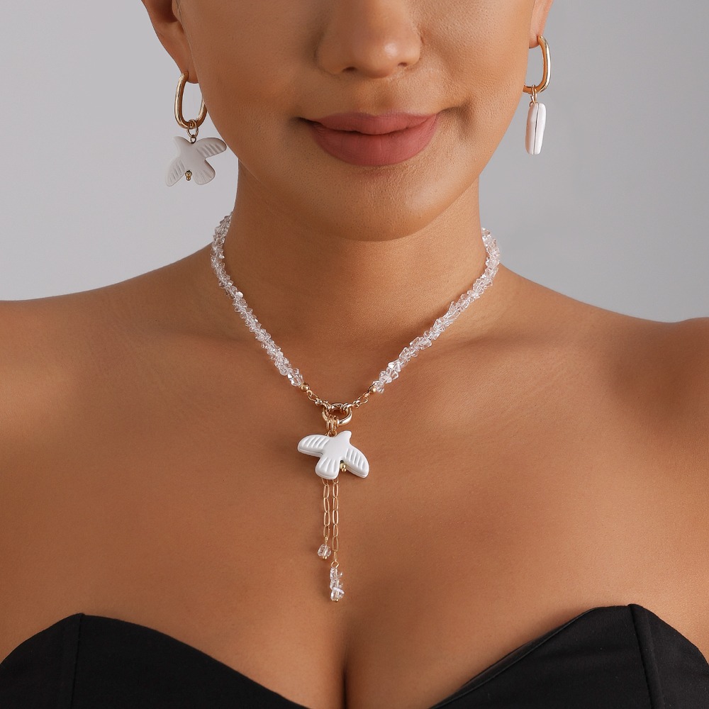 White Dove Pearl Choker Neckla - Layered Pendant Necklace Aesthetic ulasan dan harga