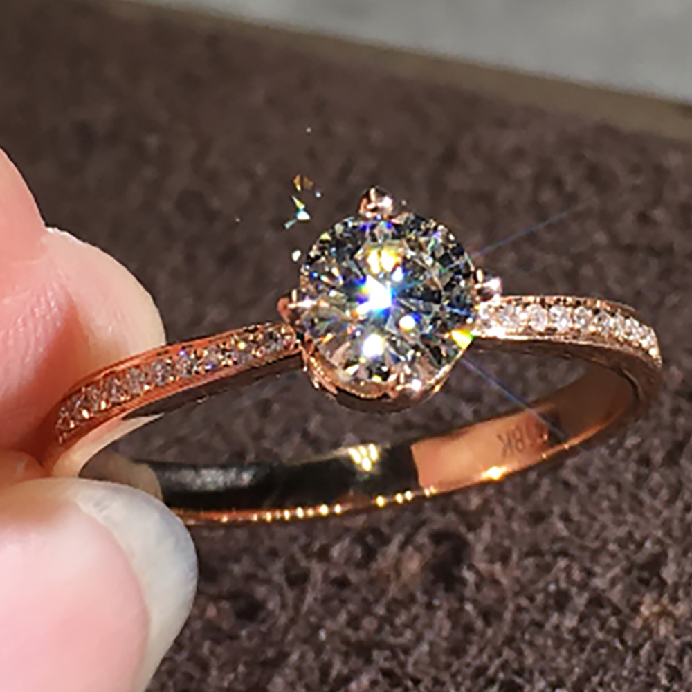 Custom Solid 10K Au417 Rose Go - Moissanite Engagement Ring 1 Carat ulasan dan harga