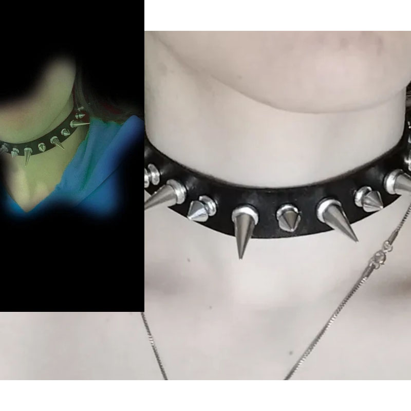 Punk Long Spike Choker Faux Le - Goth Punk Spike Choker ulasan dan harga
